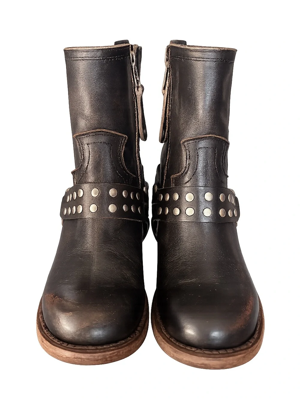 ✨ BRAND NEW ✨ Freebird by Steven “Ramone” Black Leather Studded Harness Boots
